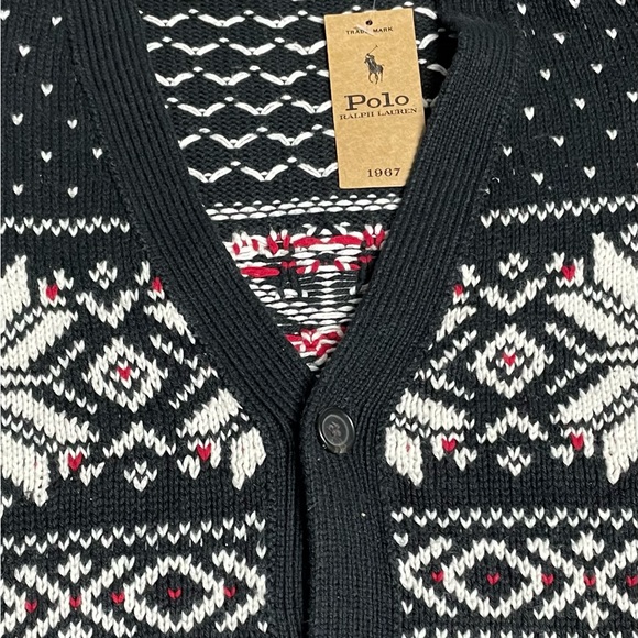 New 2XBig Polo Ralph Lauren Winter Snowflake Black White Cardigan Sweater Button - Picture 5 of 6